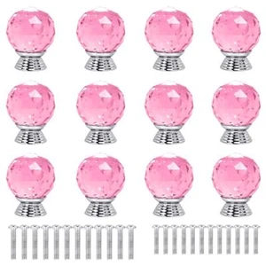 12 Pcs 30mm Round Shape Crystal Glass Cabinet Knobs with Screws Drawer Knob P... - Picture 1 of 7