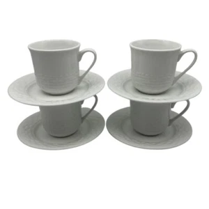 Gibson Sarasota Coffee Cup & Saucer White Embossed Basket Weave Pattern SET OF 4 - Picture 1 of 11