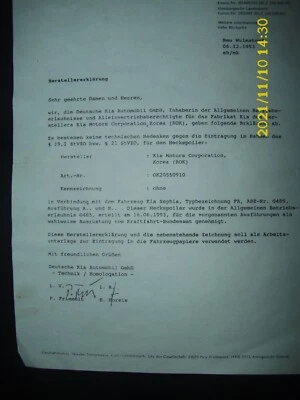 seltene Originale Kia Motors Herstellererklärung für Hecksploiler für Kia FA - Bild 1 von 4