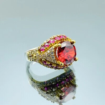 Anillo de plata de ley 925 con piedra rubí rojo simulado para mujer auténtico hecho a mano Foto 1 de 4