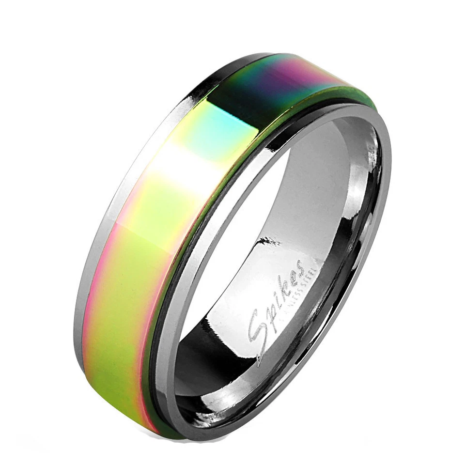 Rainbow Ion Stainless Steel Center Spinner Men's or Women's Band Ring R633 - Image 1 of 1