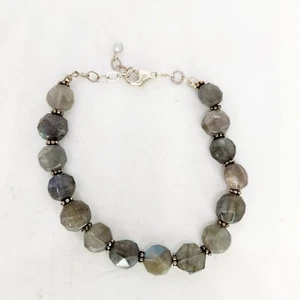 Bracciale in argento sterling 925 con filo di perline labradorite sfaccettato regolabile a 8,5" - Foto 1 di 6