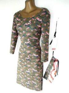 ANIMAPOP Khaki floral bodycon dress  XS 8/10 Dress in a bag BNWT - £179 (7294