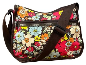 LeSportsac Retro Floral Print Crossbody Medium Bag Travel Orange Pink Yellow - Picture 1 of 11