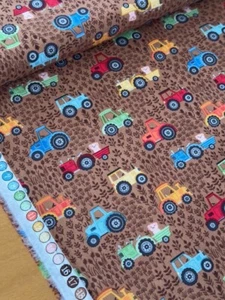 Makower Patchworkstoff FUN FARM Stoff TreckerTraktor Baumwollstoff Kinderstoff - Bild 1 von 8