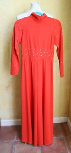 AWESOME VINTAGE RED JUMPSUIT PALAZZO BOTTOM RHINESTONES TURTLENECK - Picture 1 of 11