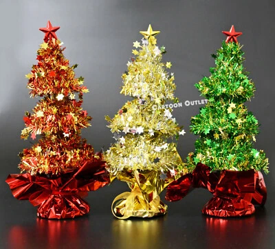 CHRISTMAS TREE TINSEL SMALL TABLE TOP CEMETARY FLOWER GRAVE TREE DECORATIONS    - Image 1 of 2