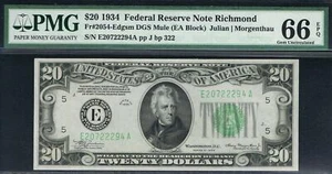 $20 1934 Richmond Mule FRN. Fr. 2054-Edgsm. PMG 66 EPQ. - Picture 1 of 3