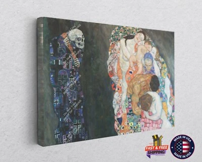 Arte de pared impresión en lienzo con salpicaduras de color reproducción muerte y vida de Gustav Klimt Foto 1 de 4