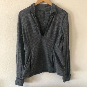 Lululemon Women's Run Briskly 1/2 Zip Top in Coco Pique Gray Black - Size 10 - Picture 1 of 7