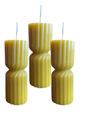 Handmade Ribbed Pillar Beeswax Candle – Natural Elegance in Every Detail (3PK) - Image 1 of 2