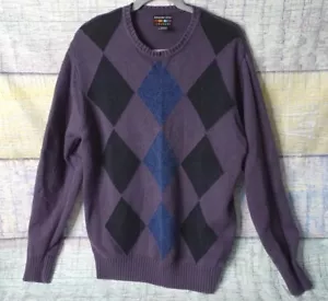 VTG Alexander Julian Colours Purple/Blue/Blk Mens Lg 100% Cotton Argyle Sweater - Picture 1 of 22