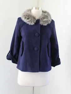 Jack by BB Dakota Navy Blue Fleece Gray Faux Fur Collar Jacket Size XS A - Line - Picture 1 of 5