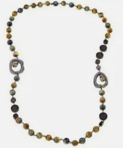 COLLAR Joyce Williams OJO DE TIGRE Cuentas MADERA Cuentas y Cuarzo Ahumado Facetado 40" - Imagen 1 de 3