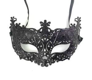 Black Glitter Masquerade Mask Stag Hen Party Balls Fancy Dress Masks Filigree - Picture 1 of 3