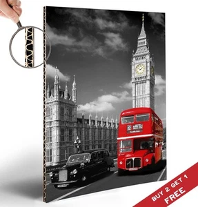 LONDON CITY RED BUS A4 POSTER Big Ben Landmarks Photograph Black & White Picture - Picture 1 of 3