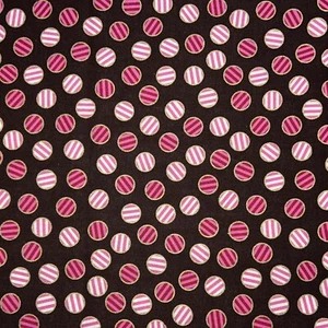 By 1/2 Yard OOP Dark Light Pink Striped Polka Dots Gold Metallic on Brown Fabric - Picture 1 of 4