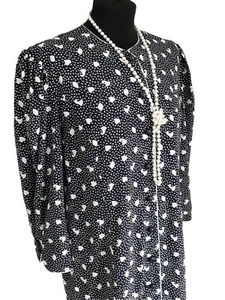 Vtg Peaky Blinders Ruffle Hem Dress 30's Style Small Navy & White Downton 80s - Picture 1 of 6
