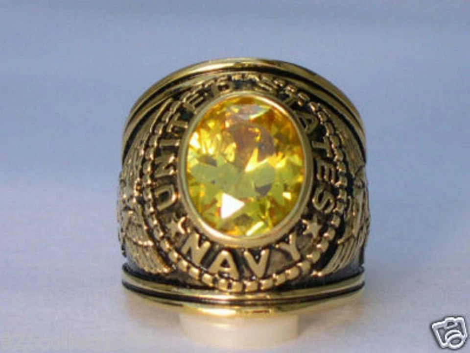 12X10 mm United States Navy Military November Yellow Stone Men Ring Size 7-15 - Image 1 of 1