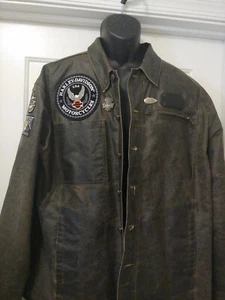 Harley Davidson Jacket Distressed Mid Weight Black Gray Eagle Mens Jacket - Picture 1 of 10