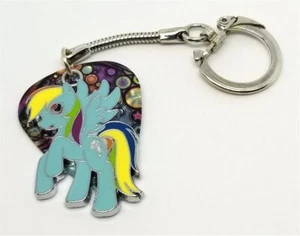 Winged Blue My Little Pony Charm on a MultiColor Guitar Pick Keychain - Picture 1 of 2