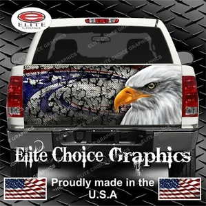 Patriotic American Eagle Cracks Truck Tailgate Wrap Vinyl Graphic Decal Wrap - Picture 1 of 1
