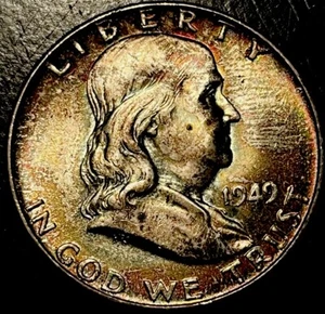 1949 GEM BU FBL Franklin Half Dollar From Mint Set,Monster Toned!!! - Picture 1 of 2