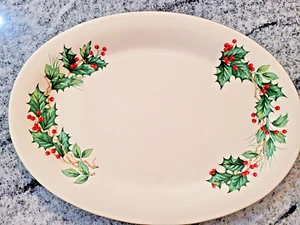 Lefton Christmas Holly Berry Ceramic Serving Platter 2000 15"X11" - Picture 1 of 3