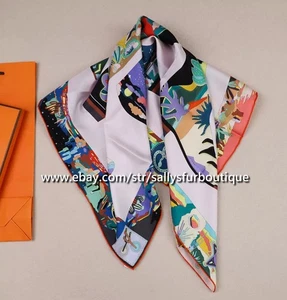 Sallys Boutique 18 Momme Twill Silk Wrap Scarf Shoes Print Double Face Shawl 35" - Picture 1 of 26