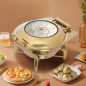 6.34quart Chafing Dish Flip-top Buffet Set Chafer Dish For Catering Gold Round - Picture 1 of 8