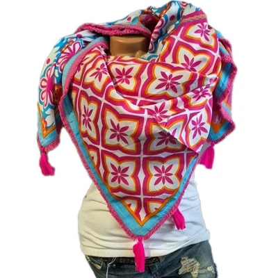 Zwillingsherz Damen Schal Tuch Viereck Flower Power Schultertuch (6990)