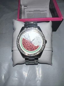 Betsey Johnson Rotating Watermelon Watch 40mm Silver Tone Rhinestones Crystals - Picture 1 of 6