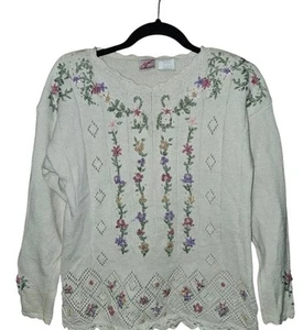 1980's GW Division of Graff Embroidered Floral Pullover Sweater Size Med Vintage - Bild 1 von 5