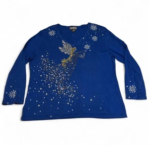Berek 1X Blue Angel Christmas Sweater Jeweled Sequin Beaded Snowflake Holiday - Picture 1 of 5