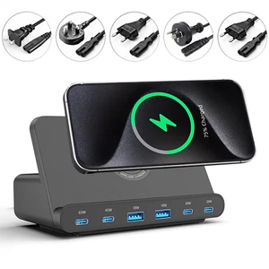 160W 6-Port Multi USB Type-C 65W PD Fast Charger Phone Wireless Charging Station - Picture 1 of 15
