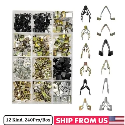 240x Auto Car Dashboard U-Clip Metal Trim Panel Spring Clip Trim Moulding Kit Foto 1 de 4