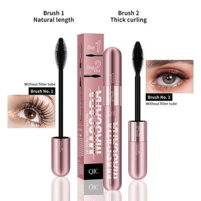 QIC 4D Silk Fiber Eyelash Mascara 2 in 1 Waterproof Double Head Black Mascara