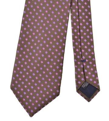 Corbata de seda brillante gruesa manchada rosa tejida verde oliva Canali Foto 1 de 4