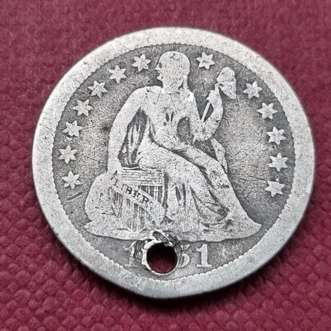 1851 O Seated Liberty Dime 10c Better Grade holed #47087 Cover