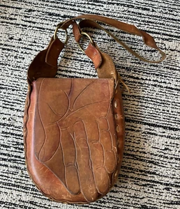 Leather PURSE hippie BOHO vintage tooled HAND shoulder bag - Picture 1 of 7