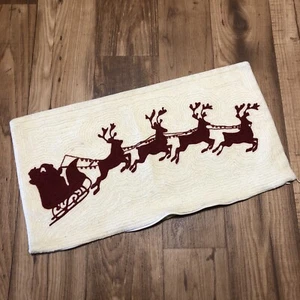 Pottery Barn Christmas Santa Sled Reindeers Crewel Embroidered Pillow NO INSERT - Picture 1 of 12