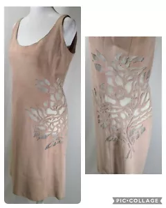 Vestido Donald J Pliner Cuero 8 Rosa Forro Seda Floral Recorte Sobre la Rodilla - Imagen 1 de 13