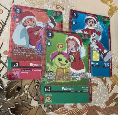 Sealed Digimon Card Game Set Of 3 Palmon Biyomon Gomamon Winter Holiday - Image 1 of 3