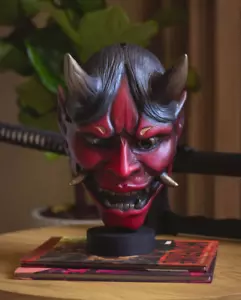 Red Hannya Mask | Handmade Japanese Demon Mask | Resin Display Oni Mask - Picture 1 of 4