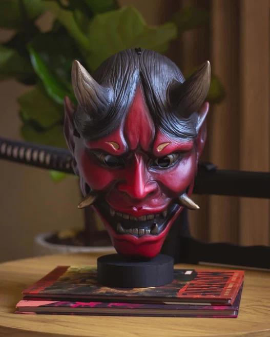 Red Hannya Mask | Handmade Japanese Demon Mask | Resin Display Oni Mask - Image 1 of 4