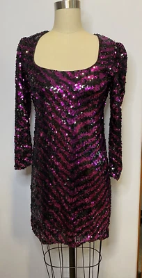 Betsey Johnson Queendom Festival Fuchsia Black Striped Sequin Mini Dress S - Image 1 of 4