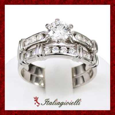 Incantevole Doppio Anello Brillante in Argento 925 Rodiato Oro Bianco - Immagine 1 di 4