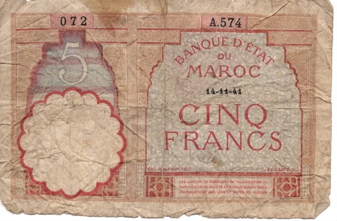 French Morocco 5 Francs 1941 Well Circulated Banknote Vintage World Paper Money Cover
