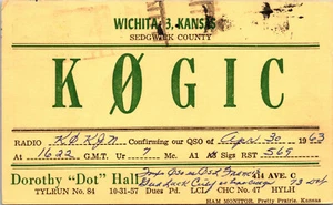 1963 K0GIC Dorothy Dot Hall Wichita Kansas Ham Radio QSL Card Postcard Vtg - Picture 1 of 3