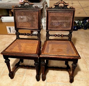 2 sedie stile rinascimentale, cannage, paglia di Vienna, , legno massello (noce - Foto 1 di 4